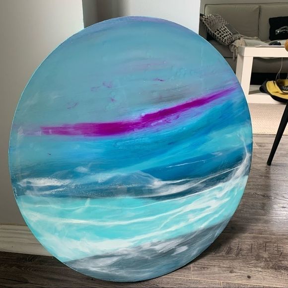 Original modern seascapes abstract art round board - Picture 3 of 9
